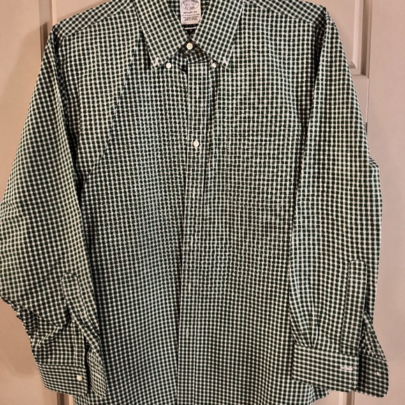 Brooks Brothers Dress Shirt Men's 16 1/2 x 33 Green with White Stripe - Picture 3 of 6